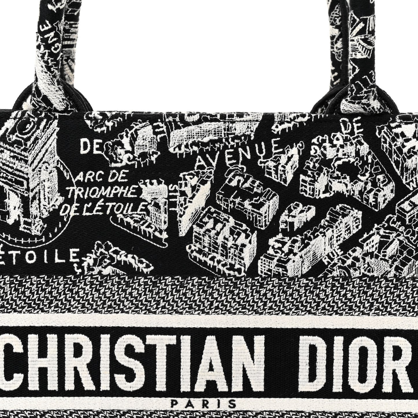 Canvas Embroidered Medium Plan De Paris Book Tote Black White