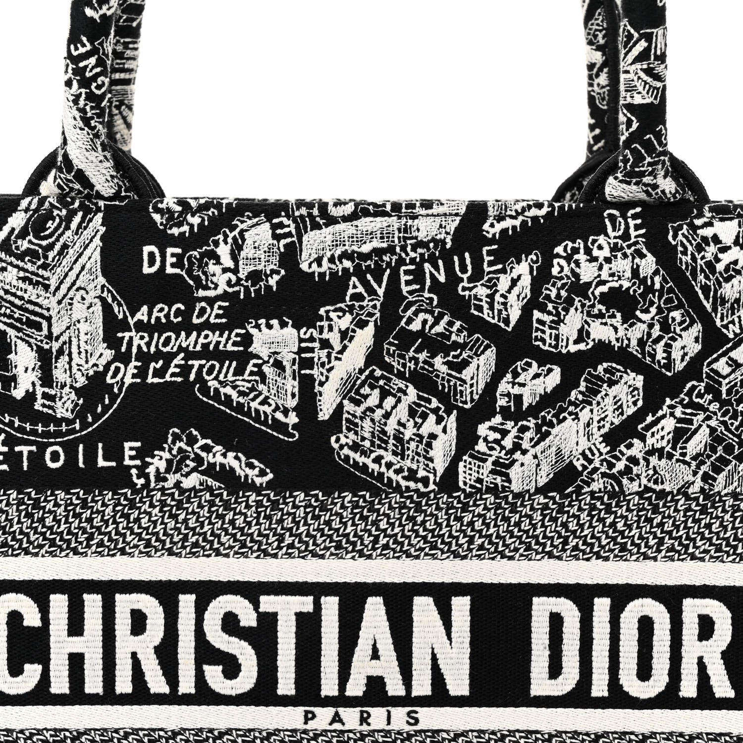 Christian Dior Canvas Embroidered Medium Plan De Paris Book Tote Black White 8 of 13