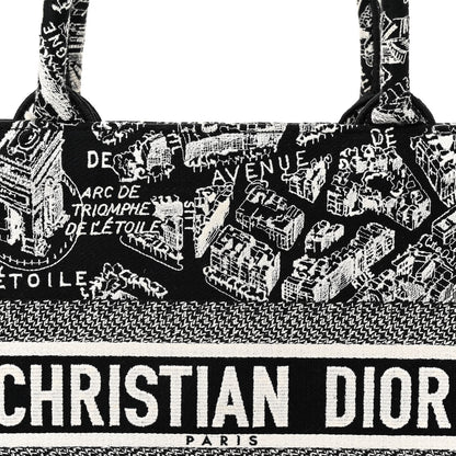 Christian Dior Canvas Embroidered Medium Plan De Paris Book Tote Black White 8 of 13
