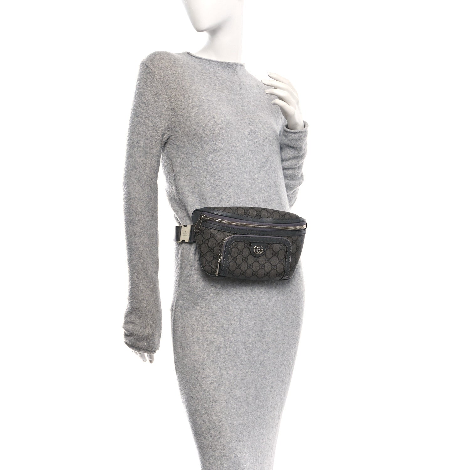 Gucci GG Supreme Monogram Textured Dollar Calfskin Ophidia Belt Bag Grey Black Graphite Grey 2 of 9