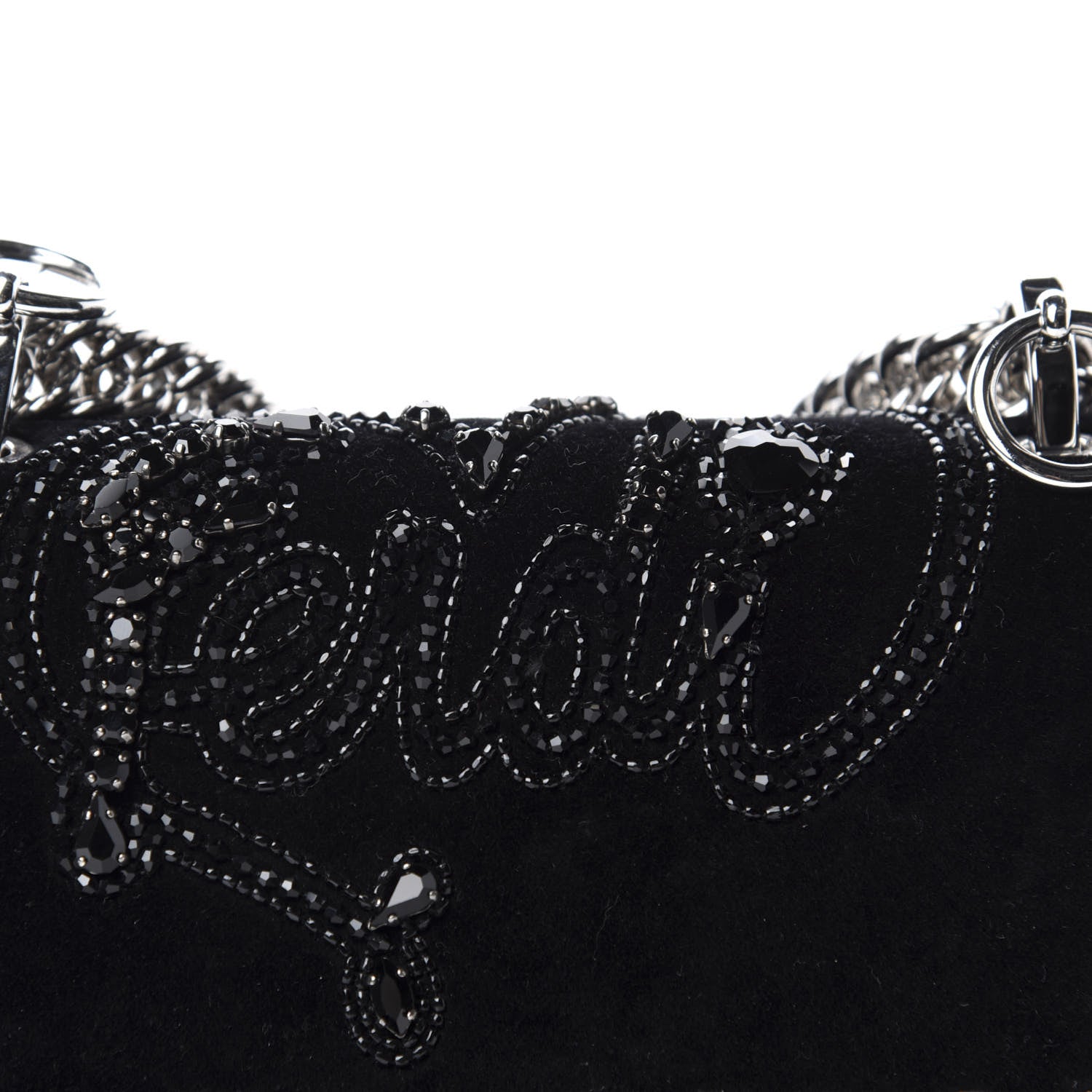 Fendi Velvet Vitello Liberty Crystal Logo Lace Up Small Kan I Shoulder Bag Black 10 of 10