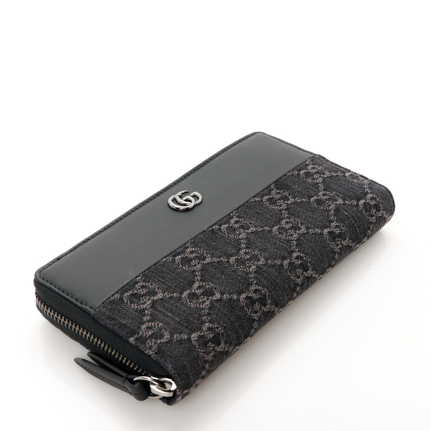 Calfskin Denim Monogram Marmont Zip Wallet Black