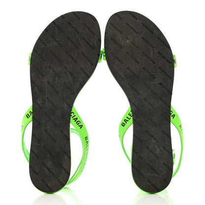 Balenciaga Calfskin Allover Logo Flat Sandals 41 Fluo Green Black 5 of 12