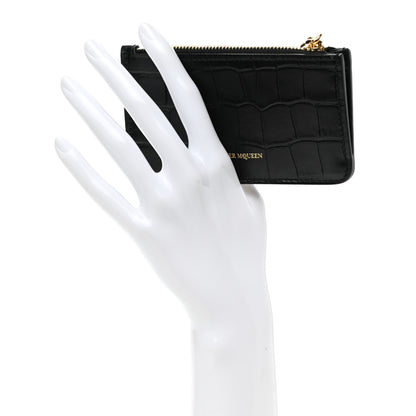 Alexander McQueen Calfskin Crocodile Embossed Card Holder Wallet Black 2 of 8