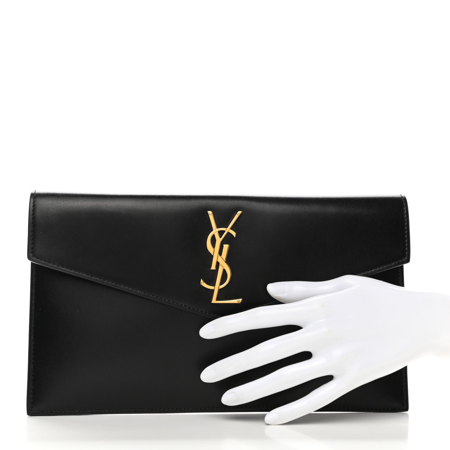 Saint Laurent Smooth Shiny Calfskin Monogram Uptown Pouch Black 2 of 11