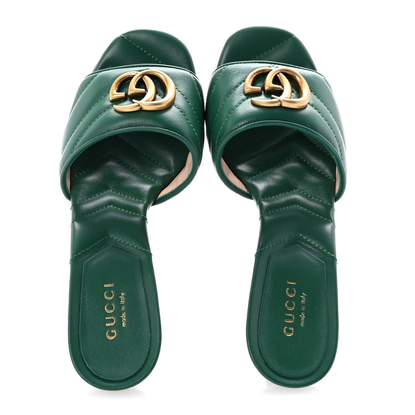 Nappa Matelasse GG Marmont 75mm Slide Sandals 35 Emerald