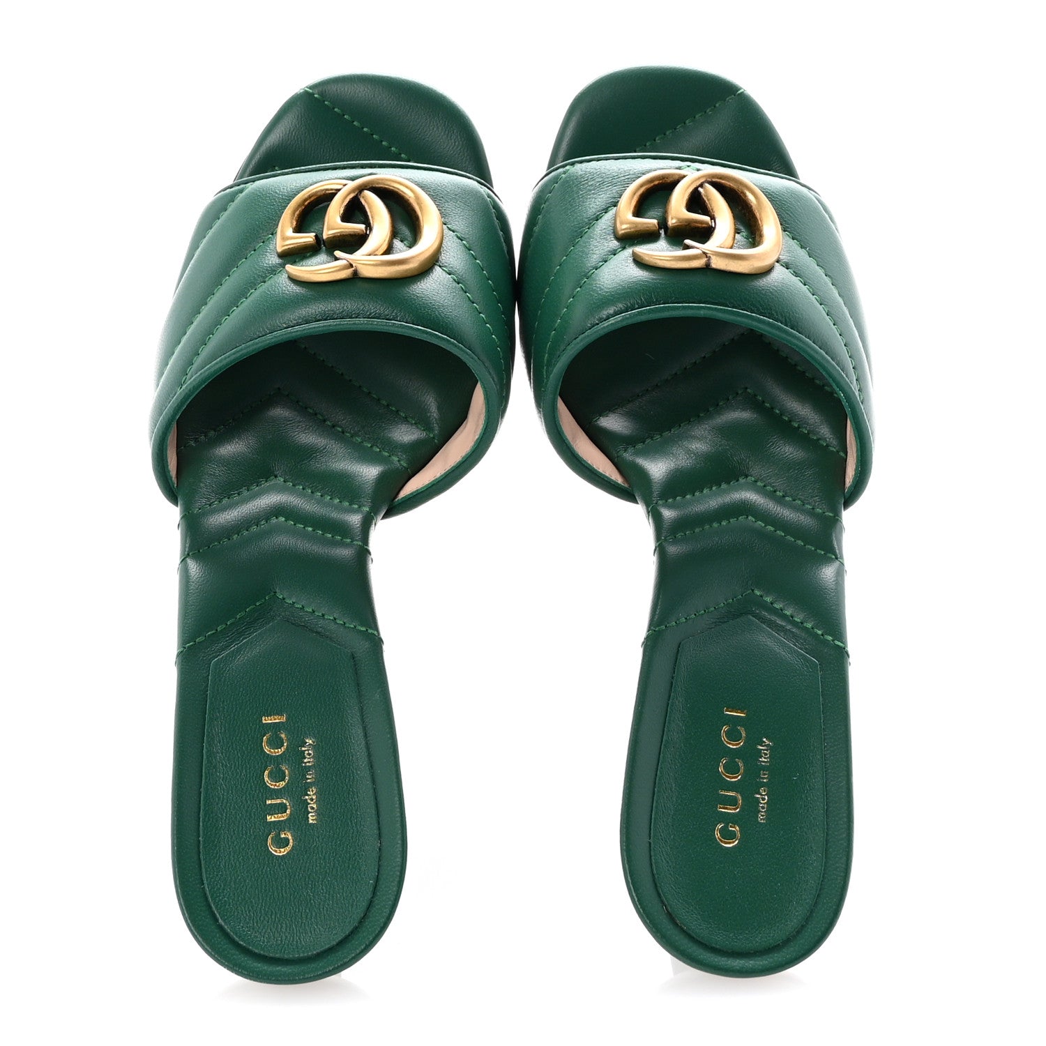 Gucci Nappa Matelasse GG Marmont 75mm Slide Sandals 35 Emerald 2 of 10