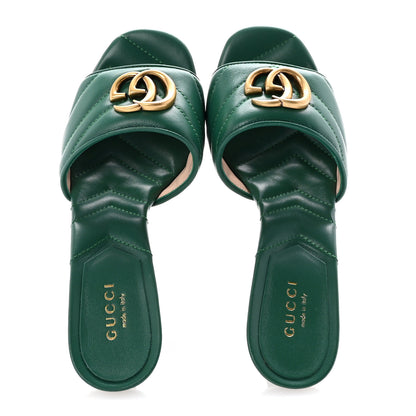 Gucci Nappa Matelasse GG Marmont 75mm Slide Sandals 35 Emerald 2 of 10