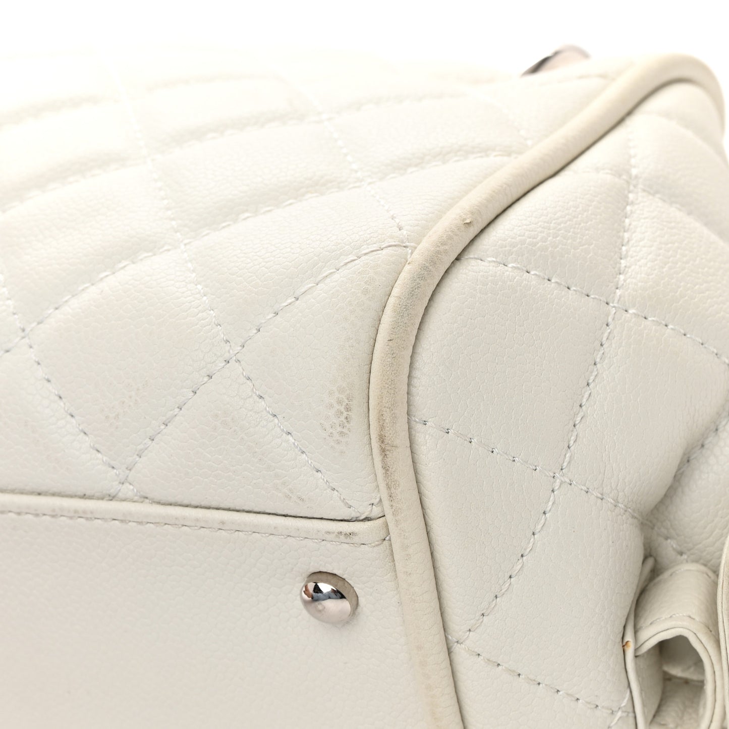 Caviar Quilted CC Timeless Bowler White