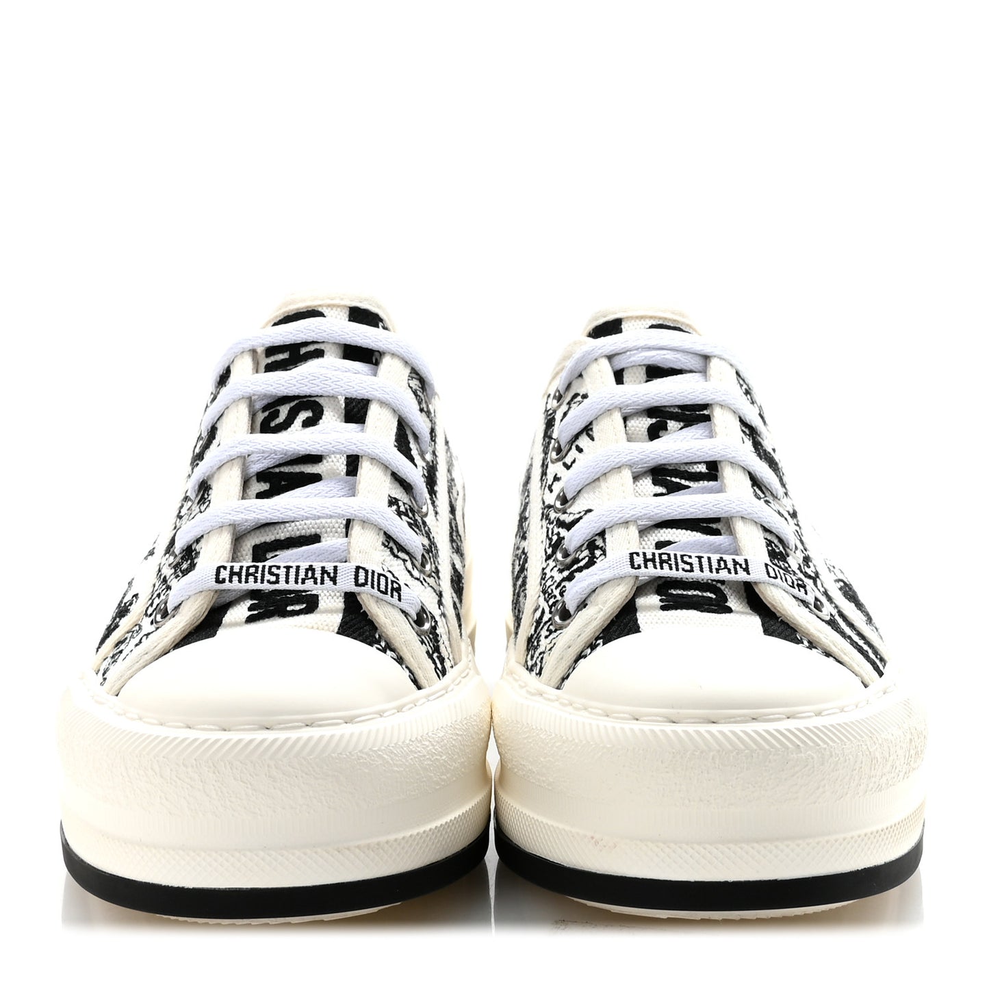 Canvas Embroidered Plan De Paris Womens Walk'N'Dior Platform Sneakers 36.5 White Black