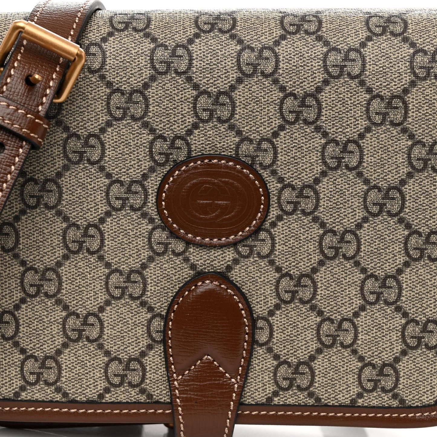 GG Supreme Monogram Azalea Calfskin Mini Retro Interlocking G Flap Shoulder Bag Beige Ebony Brown Sugar