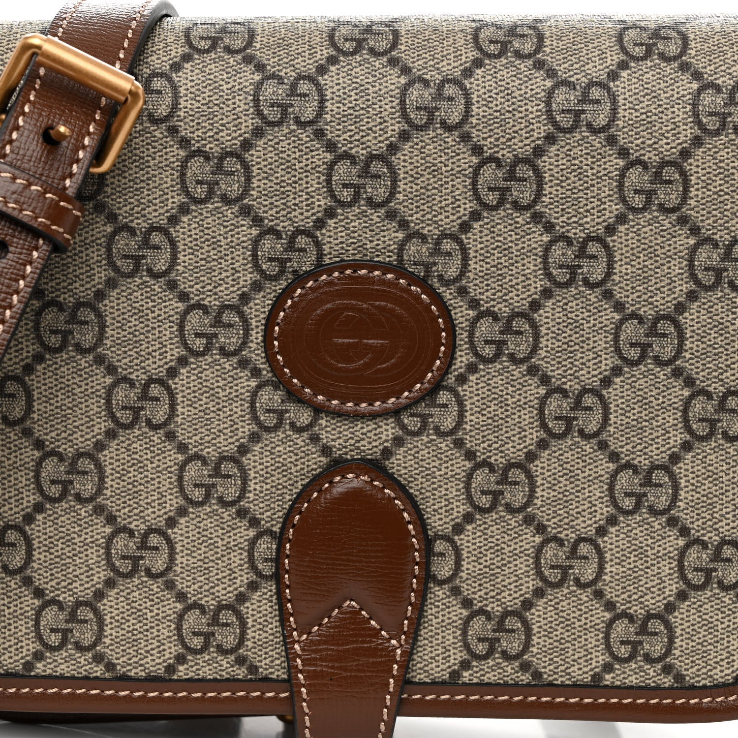 Gucci GG Supreme Monogram Azalea Calfskin Mini Retro Interlocking G Flap Shoulder Bag Beige Ebony Brown Sugar 8 of 10