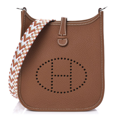 Hermes Taurillon Clemence Allegro Evelyne TPM Gold Cornaline White 1 of 10