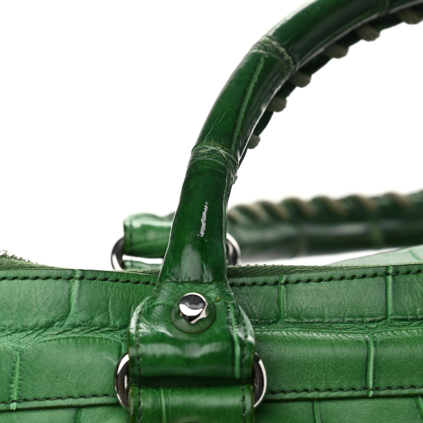 Crocodile Classic Silver Hardware Work Green