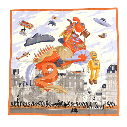 Hermes Silk Parade Scarf 90 Creme Orange Cuit 1 of 5