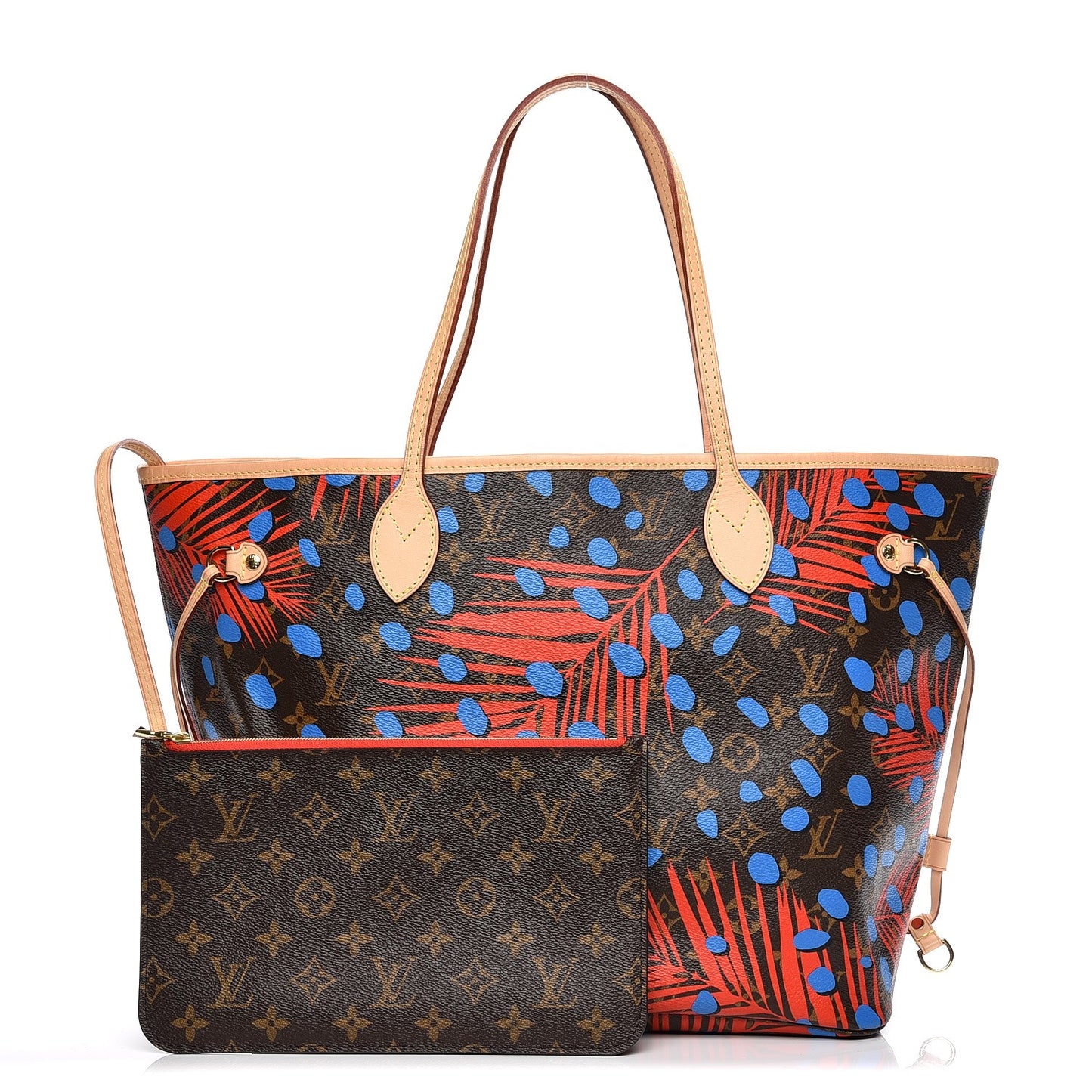 Monogram Jungle Dots Neo Neverfull MM Coquelicot Denim