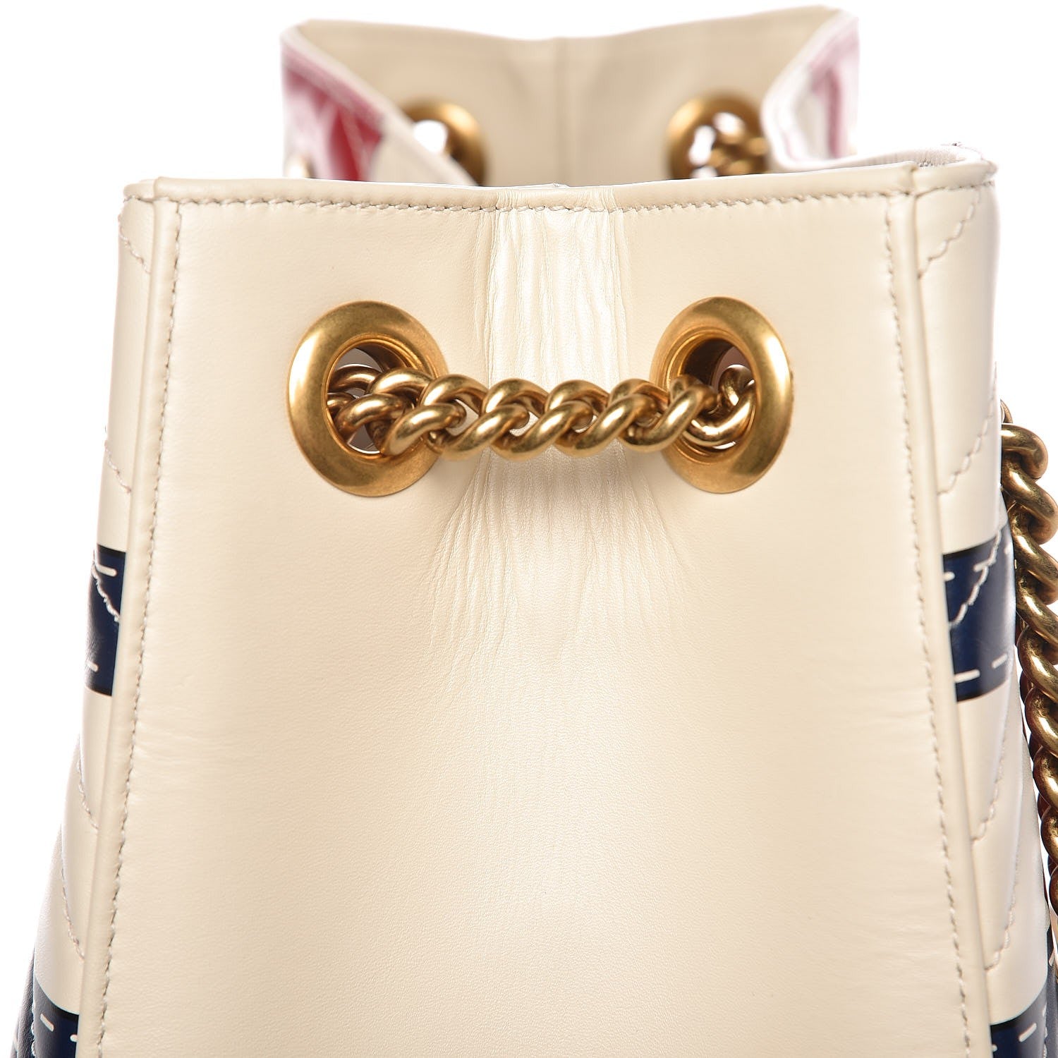 Gucci Calfskin Matelasse Trompe L'Oeil Print Medium GG Marmont Shoulder Tote Mystic White Hibiscus Red Marine Giallo 9 of 11