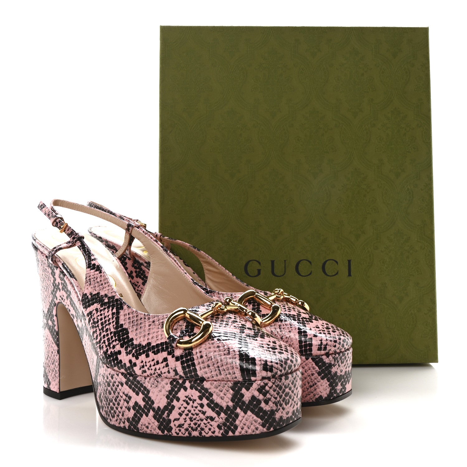 Gucci Calfskin Python Print Horsebit Platform 35/120mm Slingback Pumps 40 Wild Rose 9 of 9