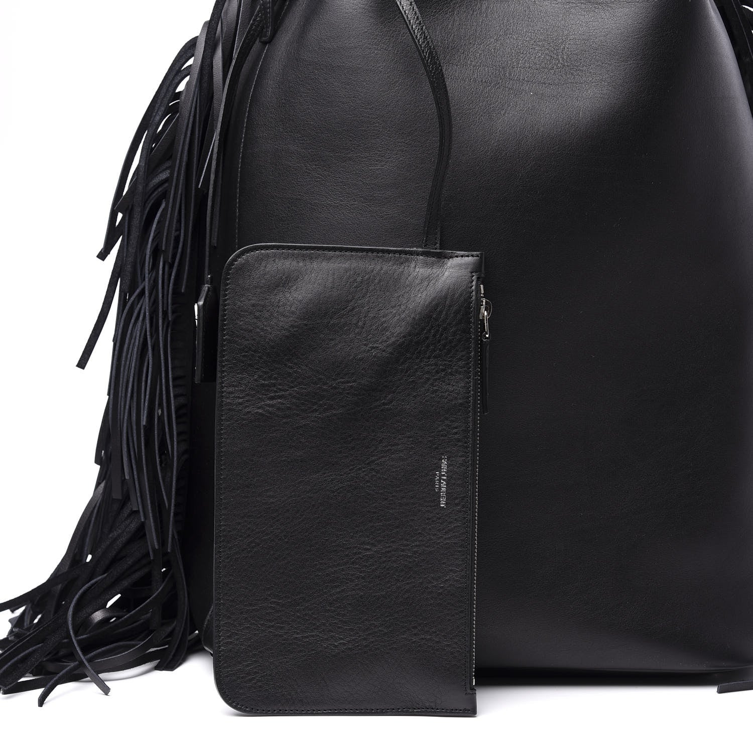 Saint Laurent Calfskin Fringe Bucket Bag Black 9 of 14