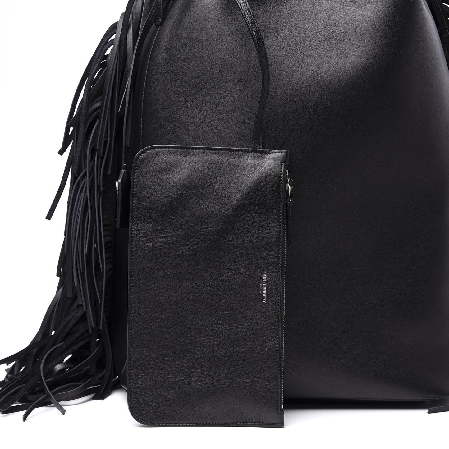 Calfskin Fringe Bucket Bag Black