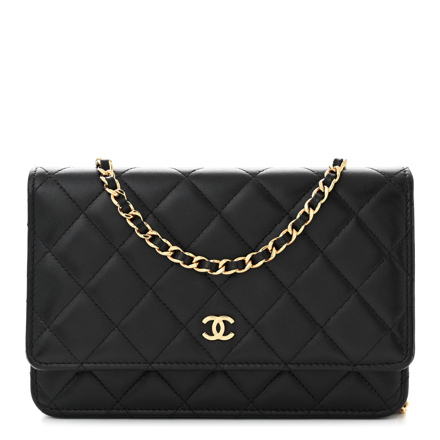 Lambskin Quilted Wallet On Chain WOC Black