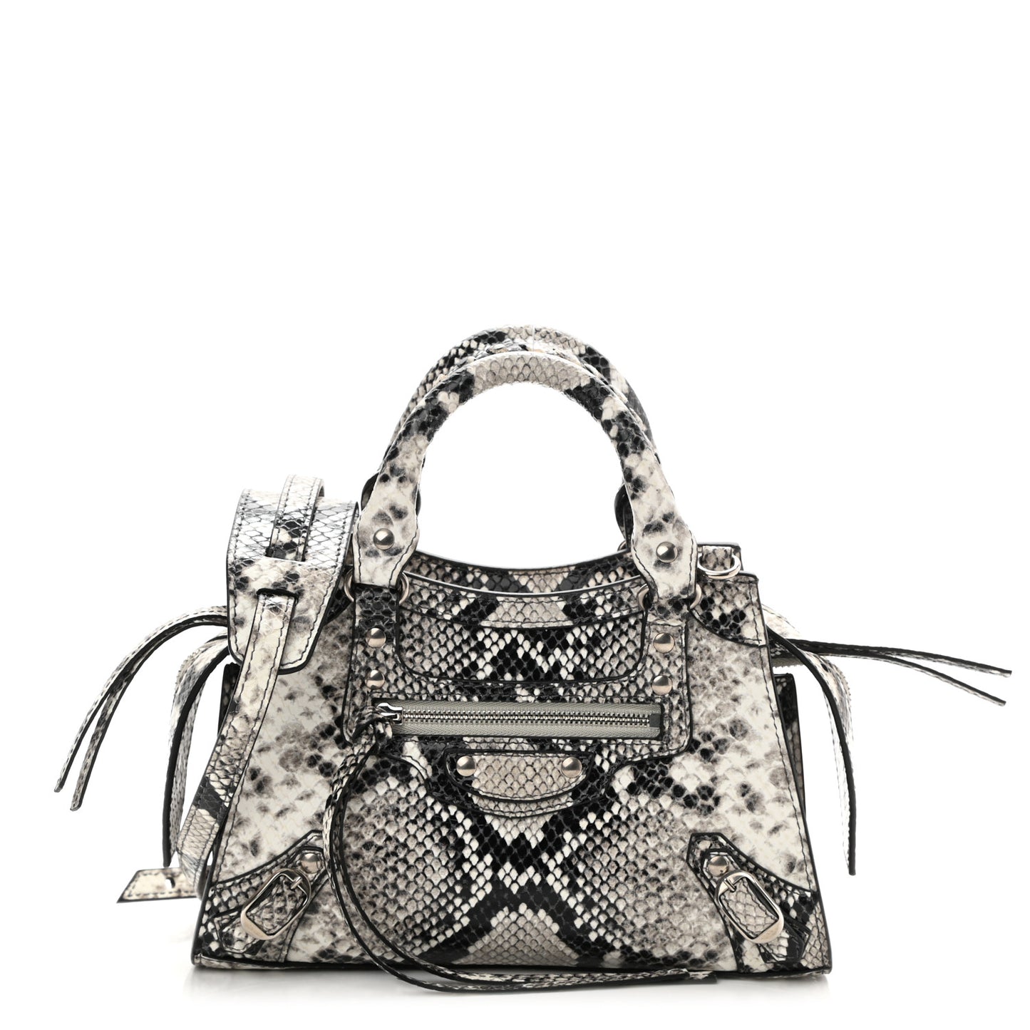 Grained Calfskin Snake Effect Neo Classic Silver Hardware Mini City Black White