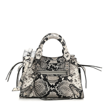 Balenciaga Grained Calfskin Snake Effect Neo Classic Silver Hardware Mini City Black White 1 of 7