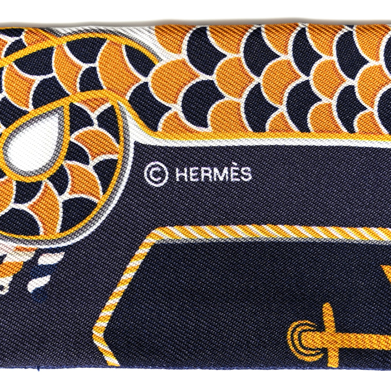 Hermes Silk Epaulettes De Gala Twilly Marine Gold White 4 of 6