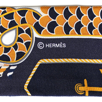 Hermes Silk Epaulettes De Gala Twilly Marine Gold White 4 of 6