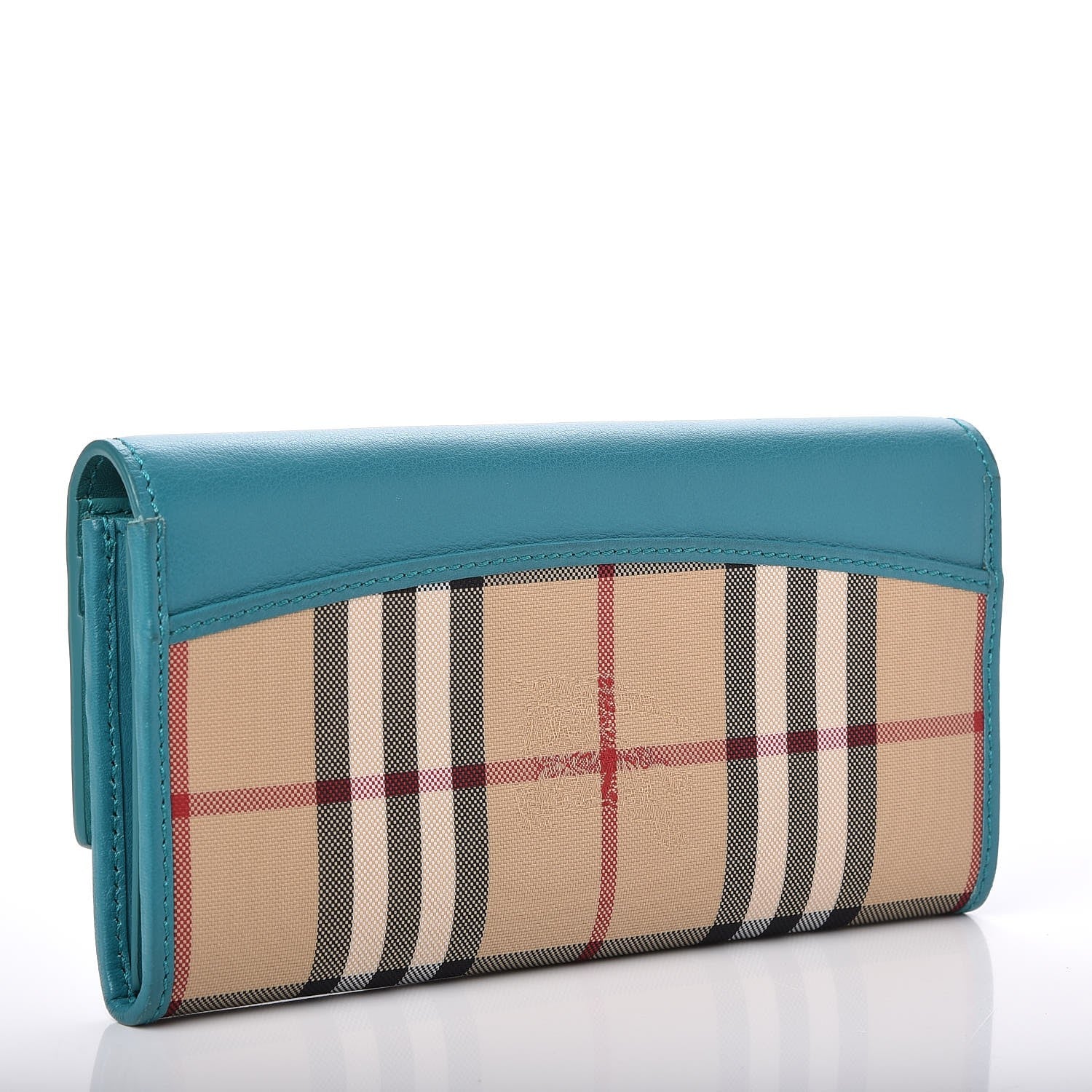 Burberry Calfskin Horseferry Check Porter Continental Wallet Aqua 3 of 7