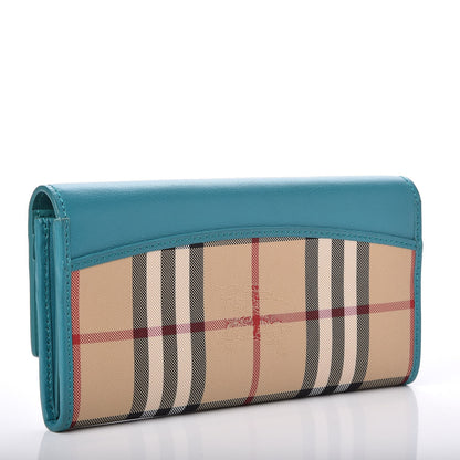 Burberry Calfskin Horseferry Check Porter Continental Wallet Aqua 3 of 7