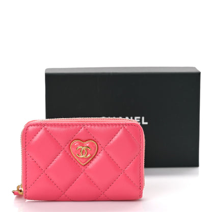 Chanel Lambskin Plexiglass Quilted Coco Love Zip Coin Purse Pink 10 of 10