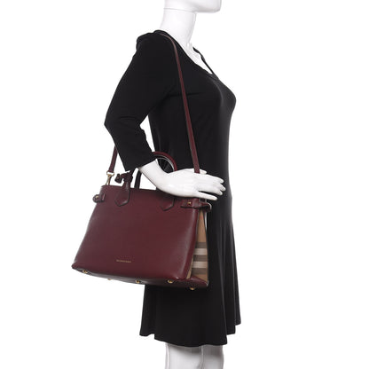 Burberry Grainy Calfskin House Check Medium Banner Tote Mahogany Red 2 of 9