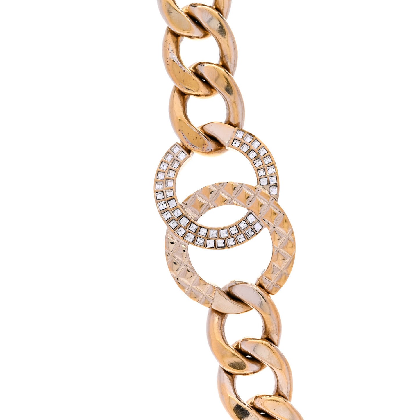 Baguette Crystal Quilted CC Chain Choker Necklace Gold