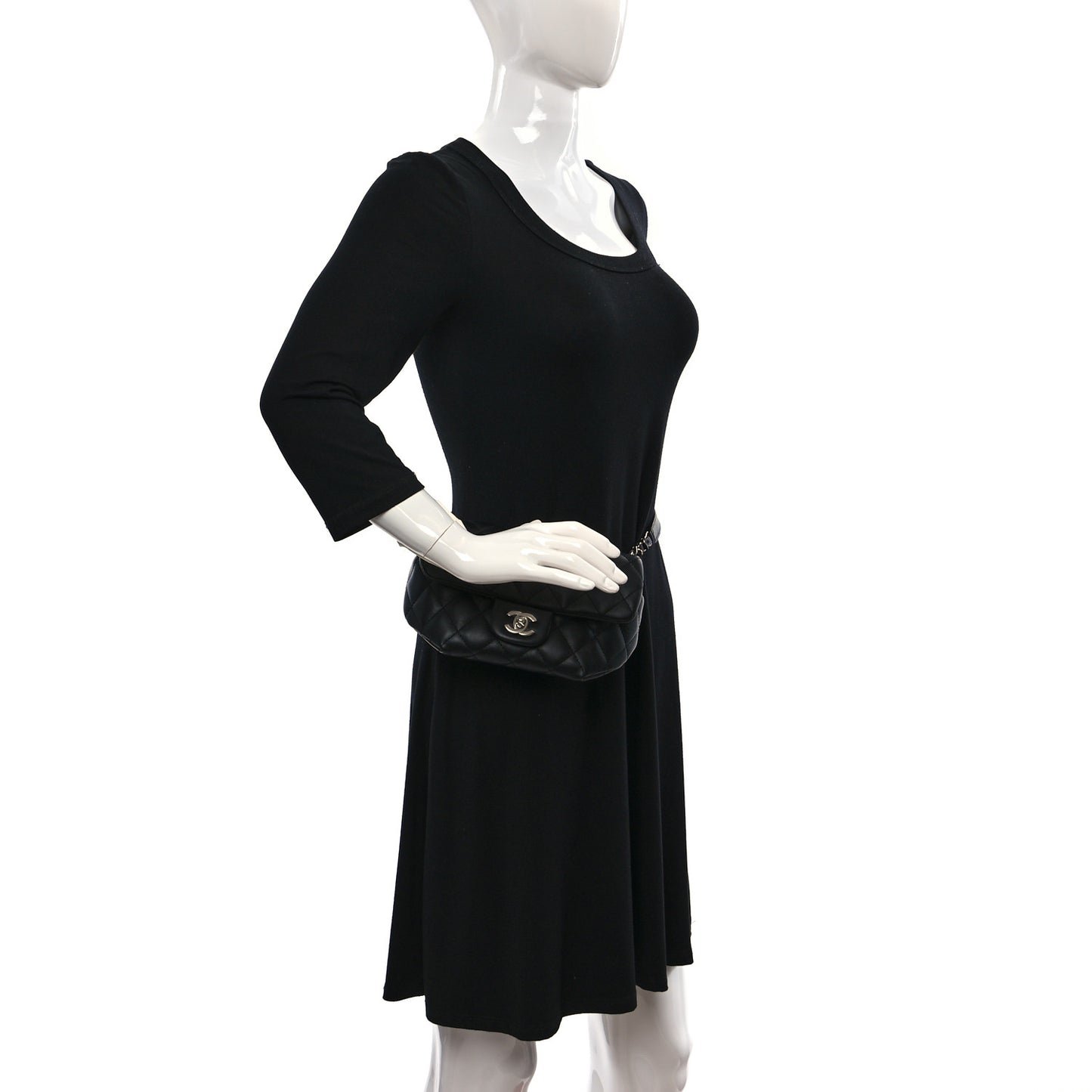 Calfskin Quilted CC Uniform Flap Belt Bag Black