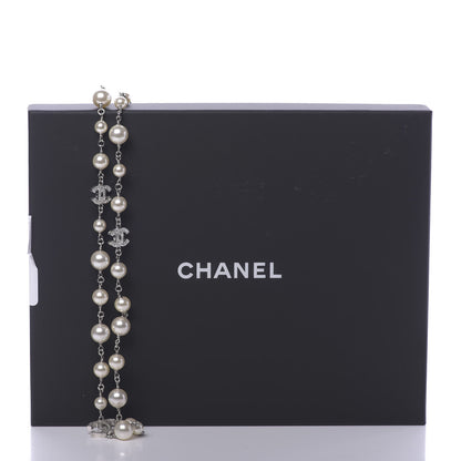 Chanel Graduated Pearl Crystal CC Long Necklace Silver 6 of 6
