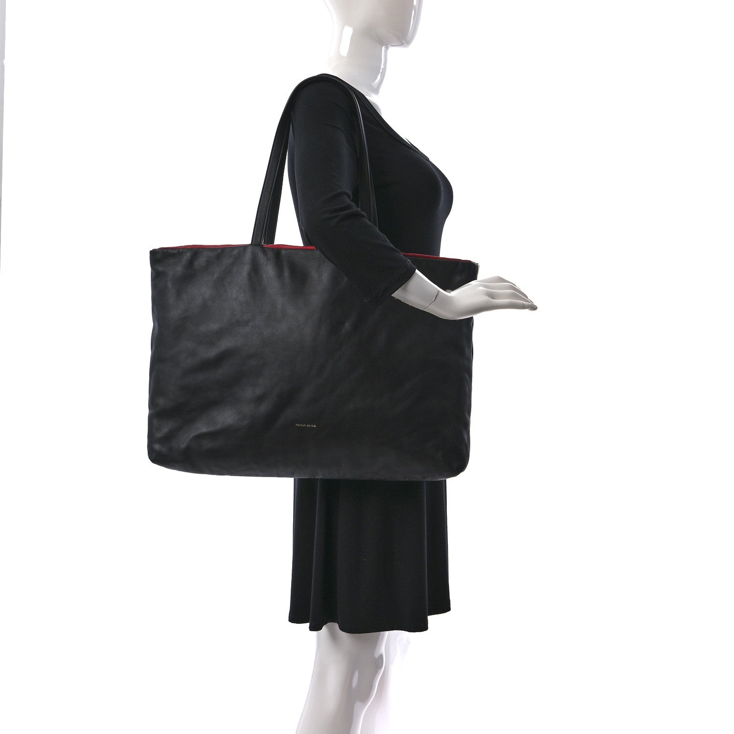 Mansur Gavriel Calfskin Reversible Pillow Tote Black Flamma 2 of 12