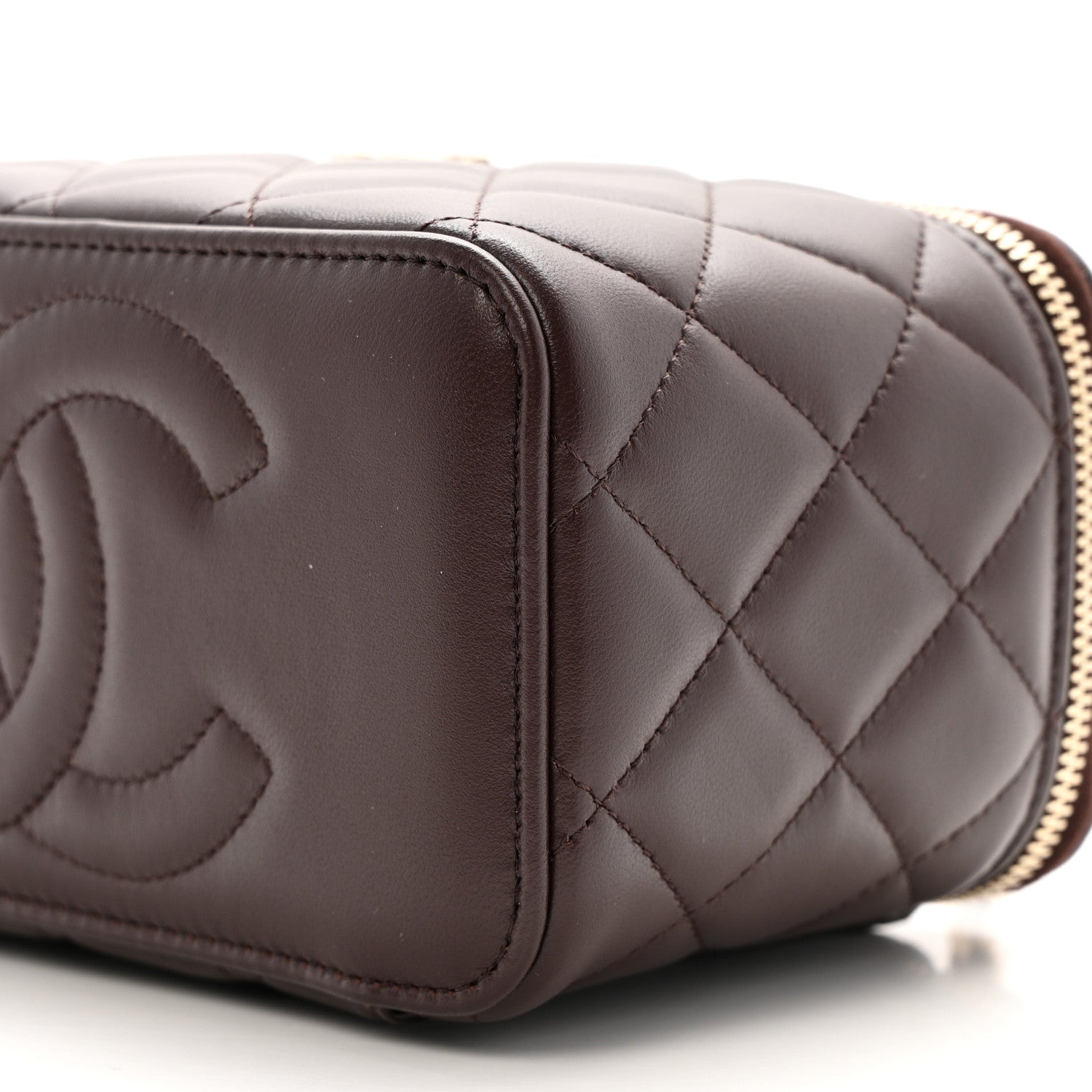 Chanel Lambskin Quilted Small Top Handle Vanity Case With Chain Dark Brown 9 of 10