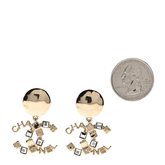 Baguette Crystal Logo CC Drop Earrings Gold