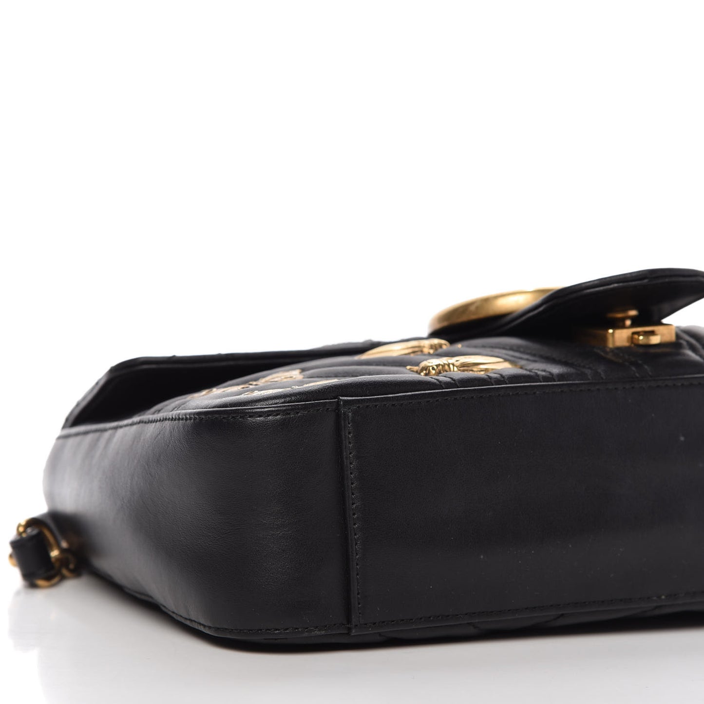 Calfskin Matelasse Animal Studs Medium GG Marmont Shoulder Bag Black
