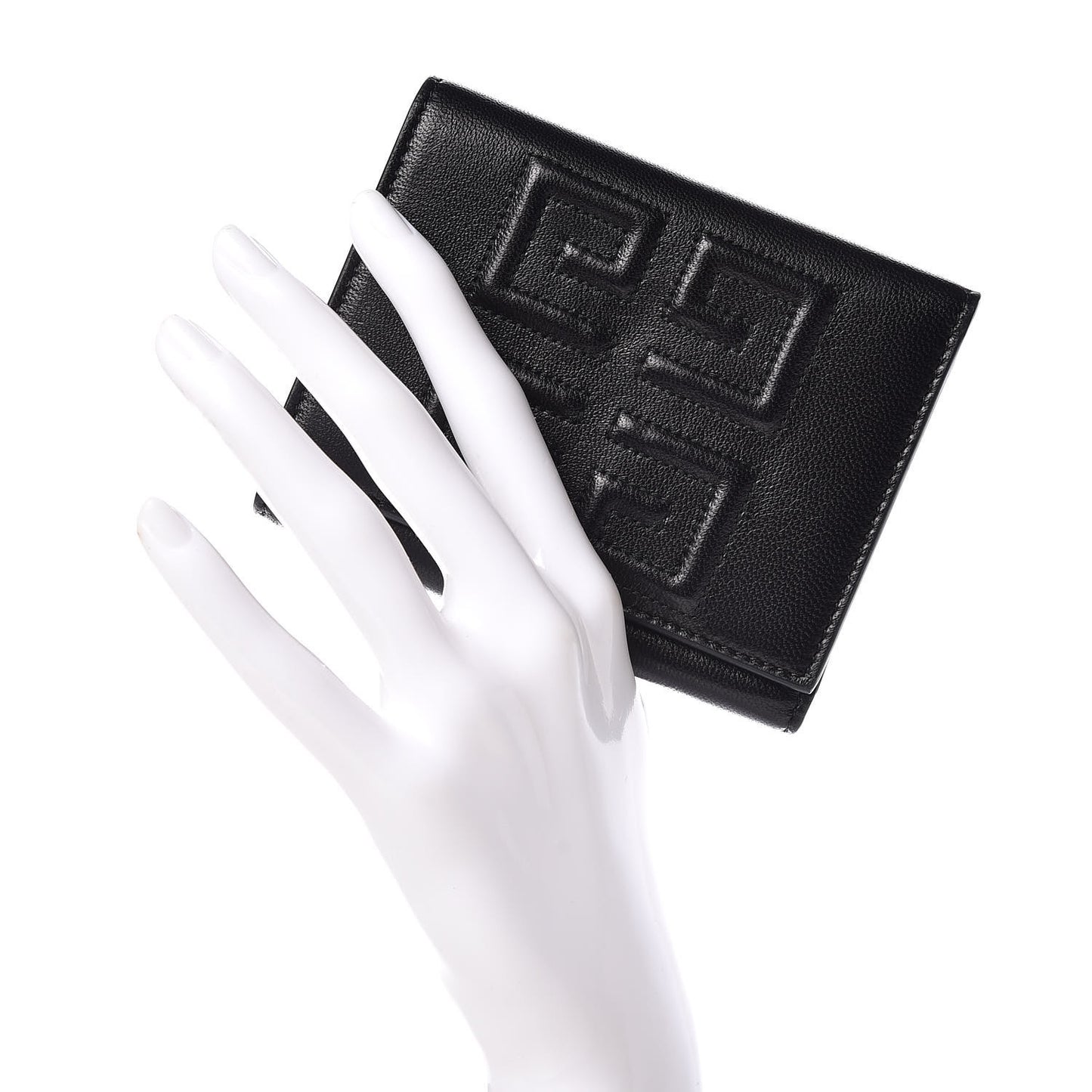 Lambskin Logo Emblem Tri-Fold Wallet Black