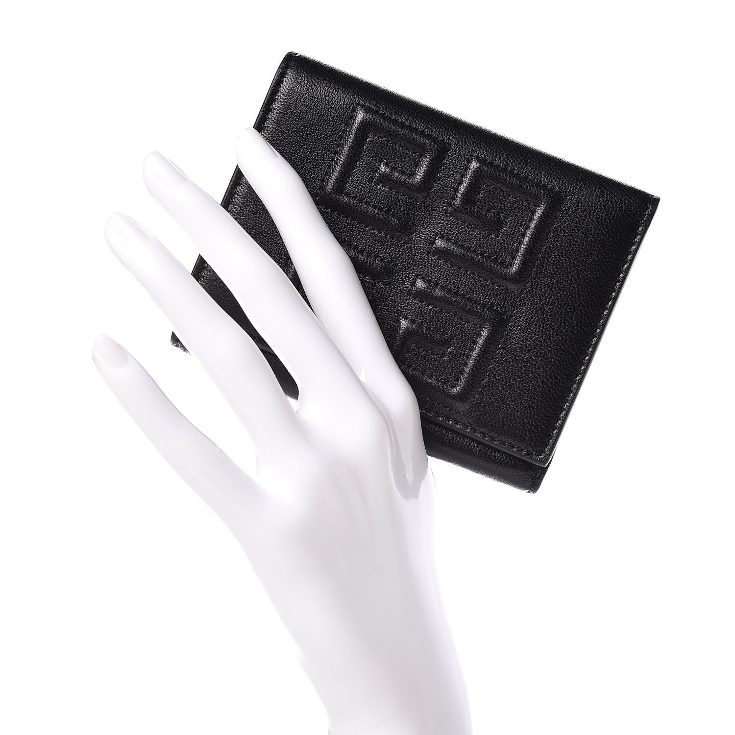 Givenchy Lambskin Logo Emblem Tri-Fold Wallet Black 2 of 9
