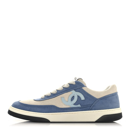 Chanel Suede Kidskin Womens CC Sneakers 39 White Blue 1 of 9