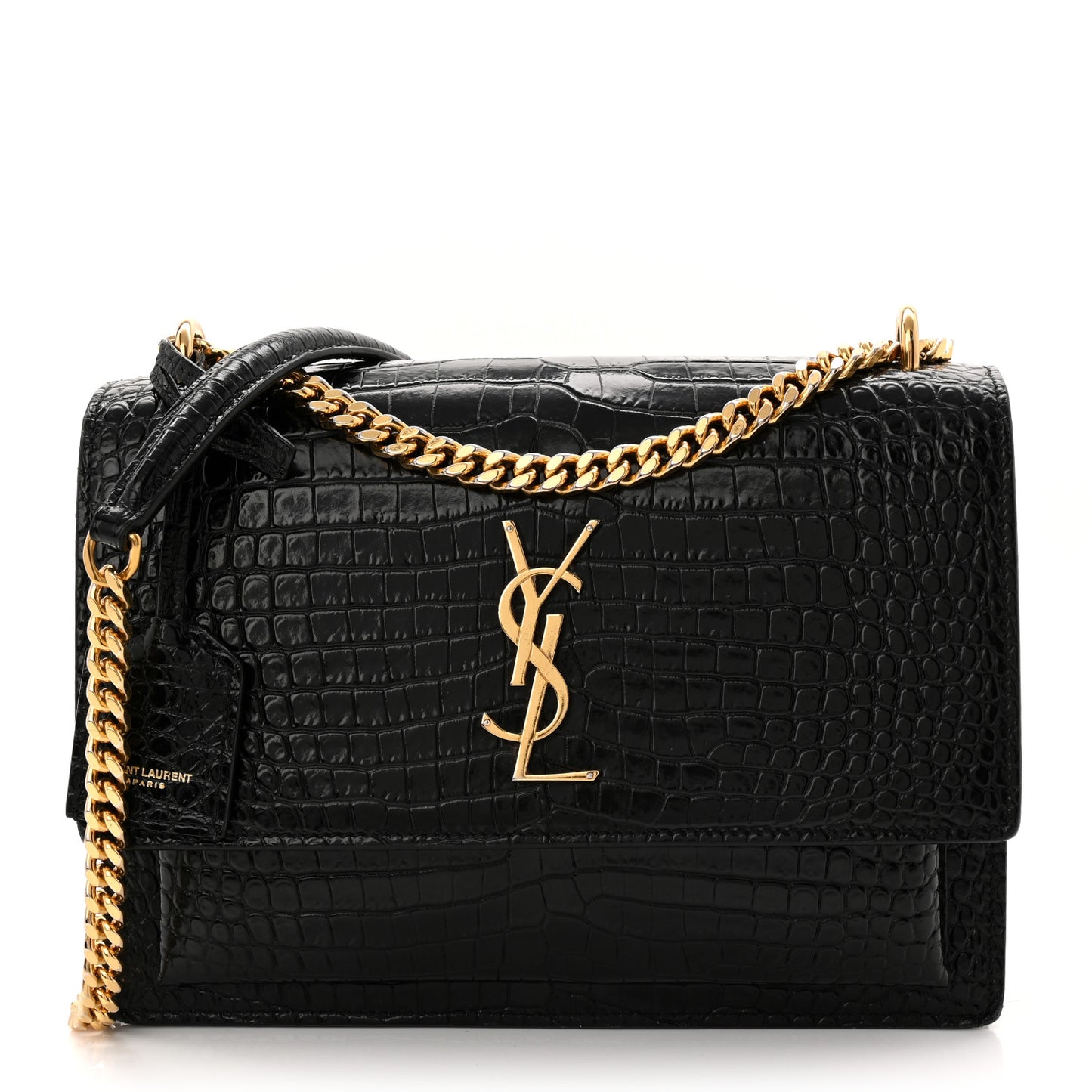 Calfskin Crocodile Embossed Medium Monogram Sunset Black