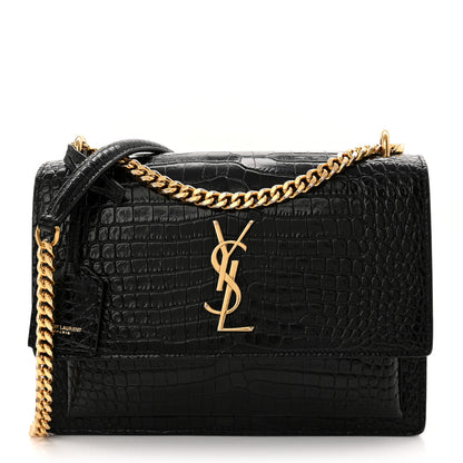 Saint Laurent Calfskin Crocodile Embossed Medium Monogram Sunset Black 1 of 12