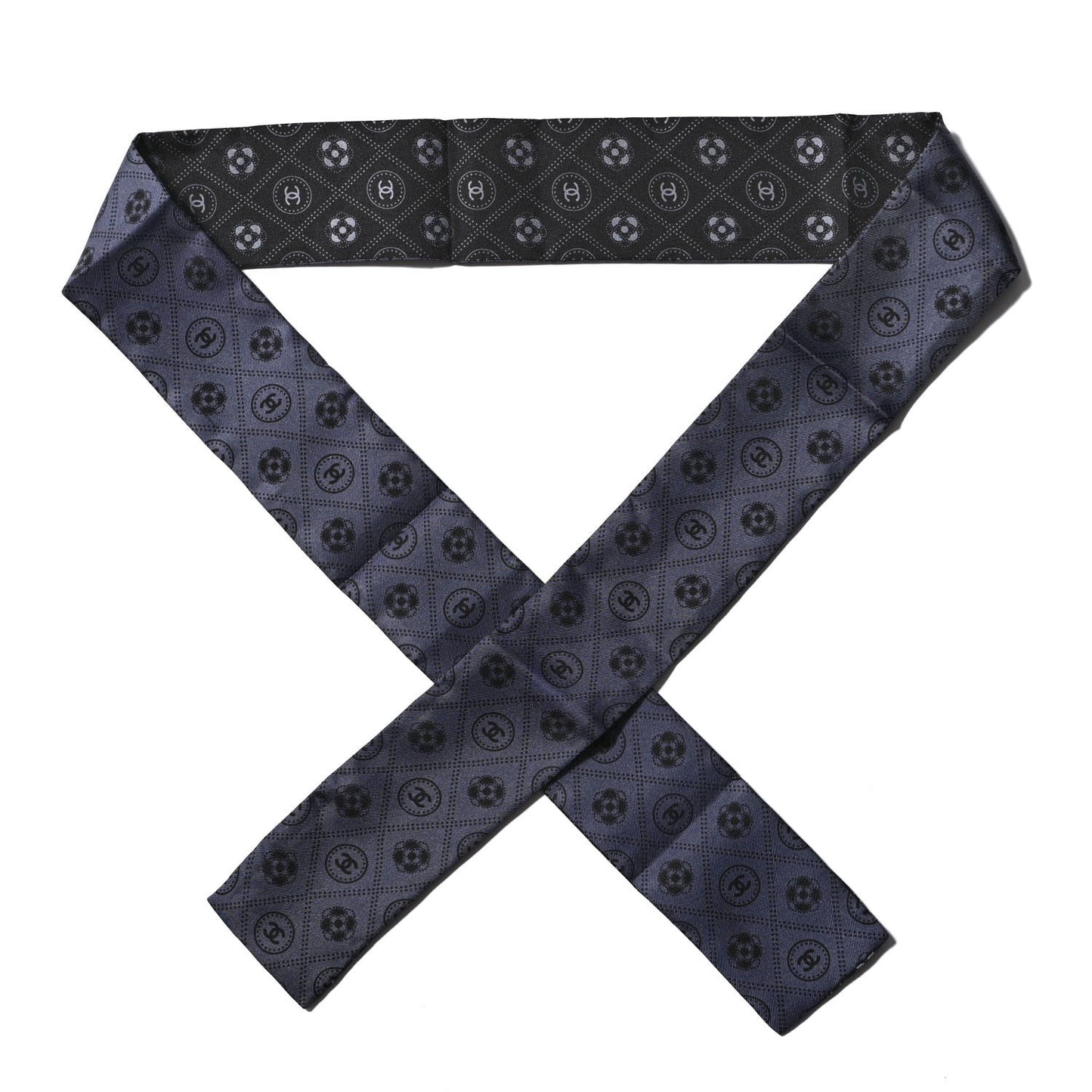 Silk CC Polka Dot Slim Bandeau Scarf Anthracite Black