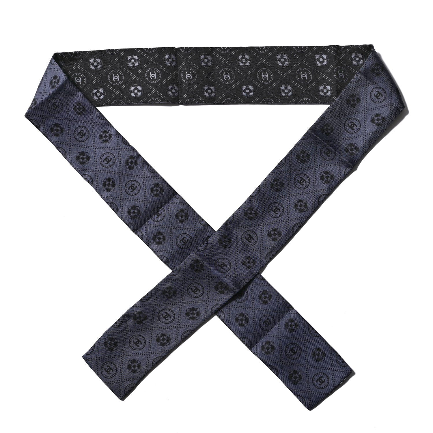 Chanel Silk CC Polka Dot Slim Bandeau Scarf Anthracite Black 1 of 3