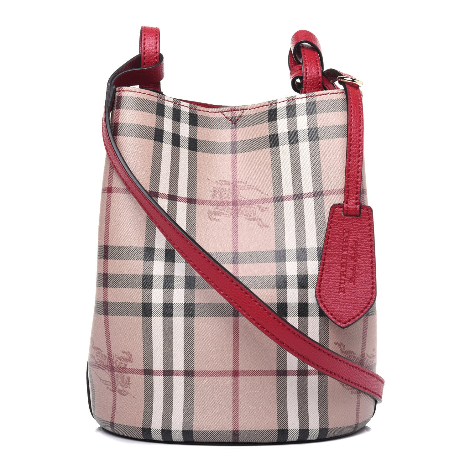Burberry Haymarket Check Colours Small Lorne Bucket Crossbody Poppy Red 1 of 9