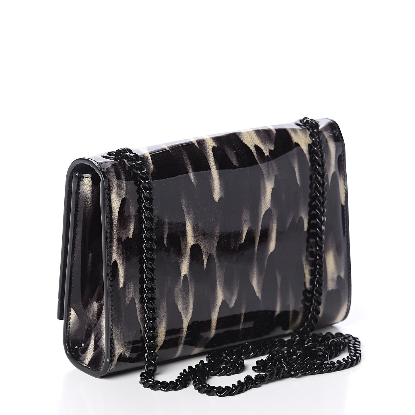Patent Small Monogram Kate Satchel Black Ivory Gold
