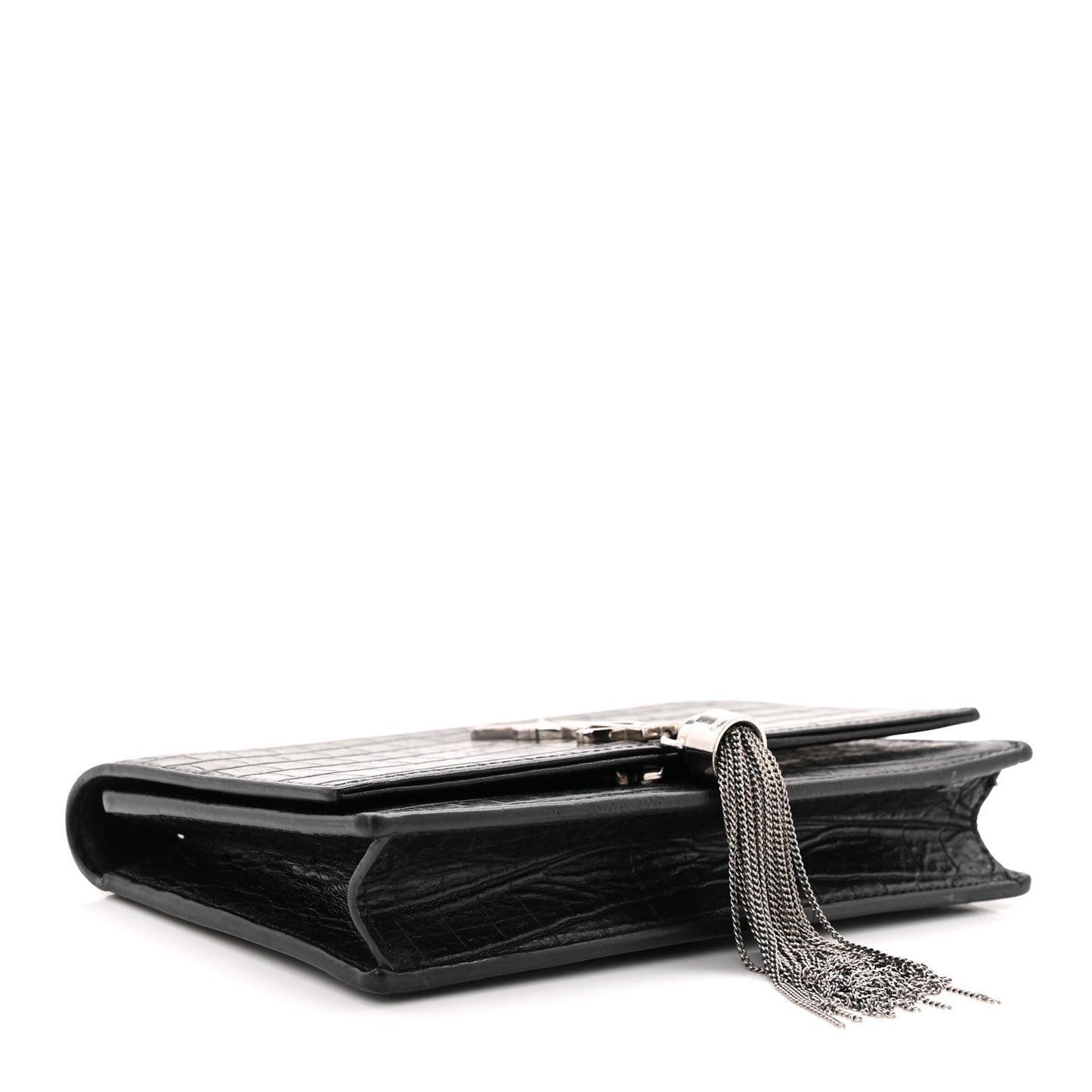 Calfskin Crocodile Embossed Kate Monogram Tassel Chain Wallet Black